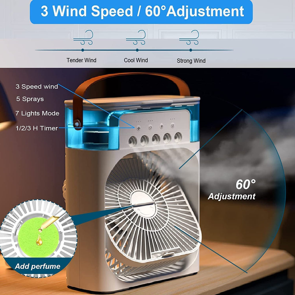 Portable USB Water Spray Mist Fan – Mini Air Cooler & Humidifier for Home and Office