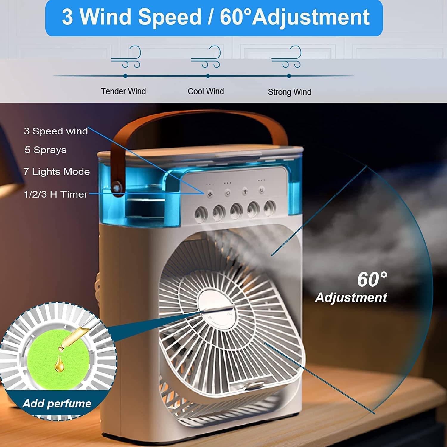Portable USB Water Spray Mist Fan – Mini Air Cooler & Humidifier for Home and Office