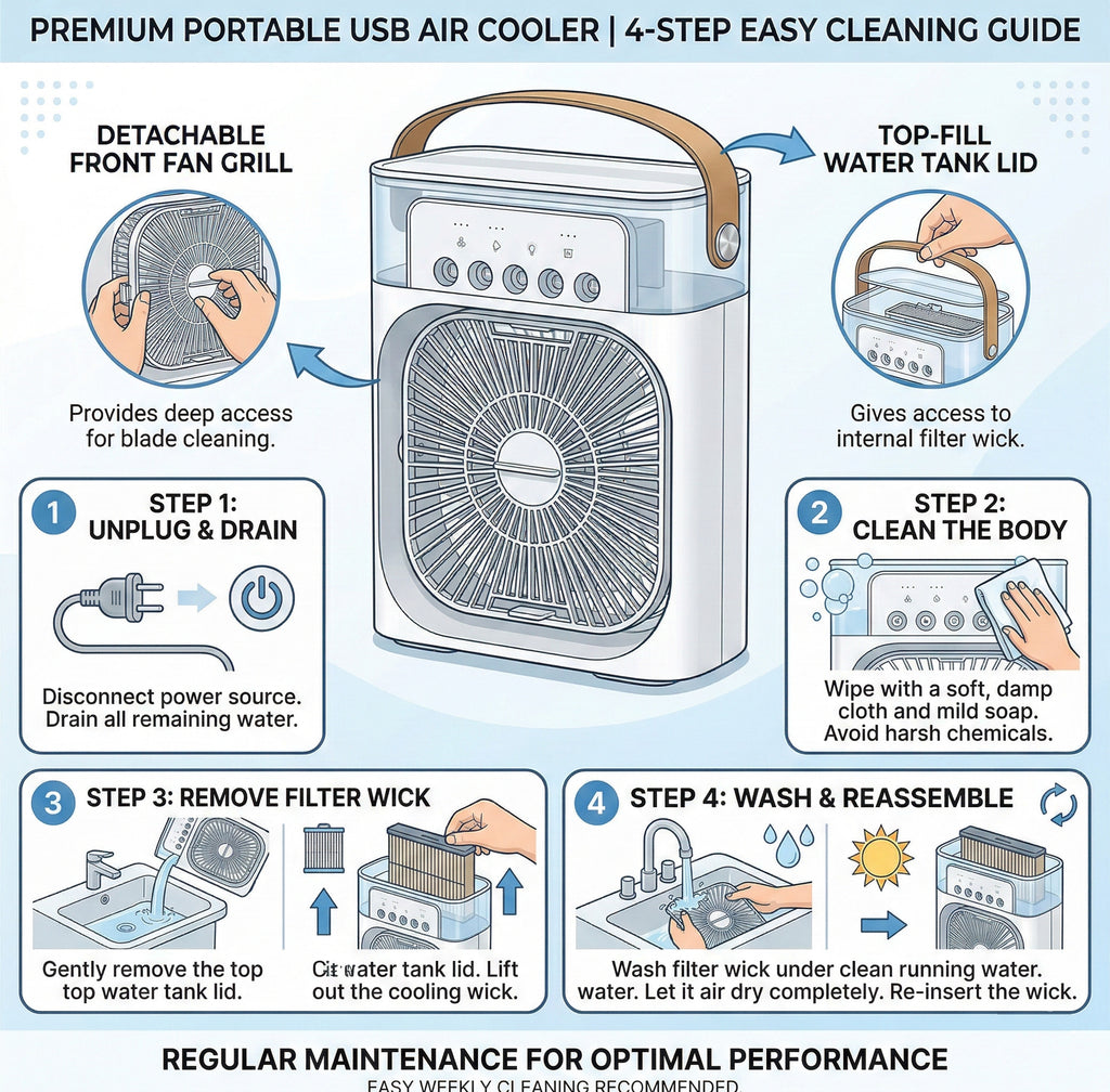 Portable USB Water Spray Mist Fan – Mini Air Cooler & Humidifier for Home and Office